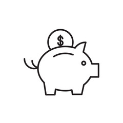 Piggy Bank With Dollar Coin Line Icon Savings Editable Stroke Vector EPS Illustration
