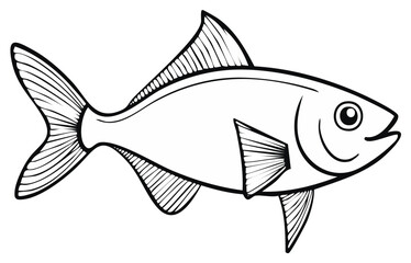 Fototapeta premium Simple line drawing of a fish with fins and tail, isolated on white