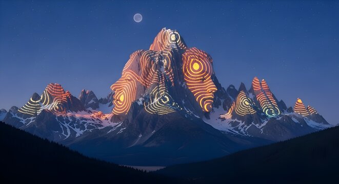 Surreal AI generated art illustration of dreamlike mountains with floating objects in a surreal landscape