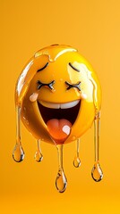 Sweet Melting Happy Emoji with Golden Syrup Drips on Vibrant Yellow Background