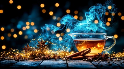 Enchanting Spiced Tea with Blue Smoke and Golden Glow