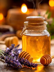 Golden Honey Jar with Lavender & Candlelight for Natural Wellness