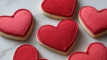 Obraz premium Red heart shaped sugar cookies for valentine treats