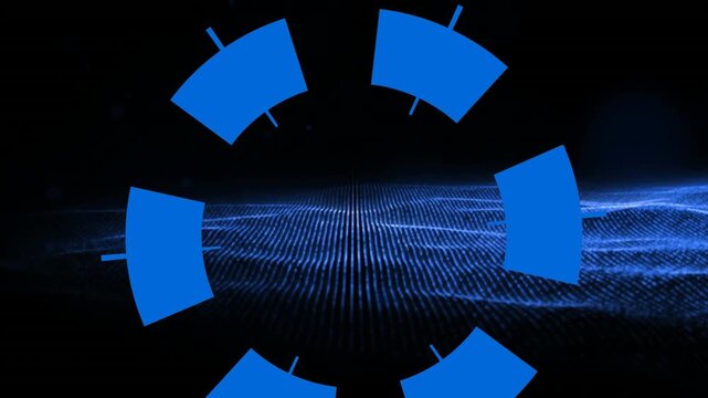 Composition of blue shape over glitter on black background