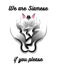 Cats in Love Illustration | Cute Cat Couple Art, Kawaii Black and White Cats, Valentine&rsquo;s Day Cat Artwork, Affectionate Animal Love Decor Print