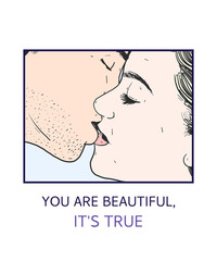 Couple Kiss Drawing with Love Quote | Romantic Kissing Couple Art, Emotional Relationship Illustration, Valentine&rsquo;s Day Wall Art, Printable Romantic Gift Design