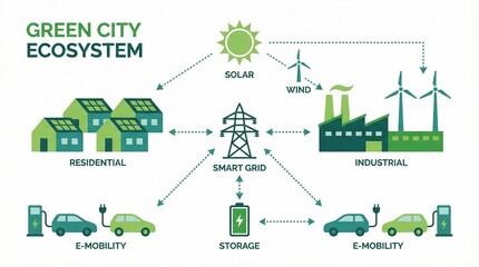 Sustainable Smart City Scheme with Green Renewable Energy Sources Isometric Illustration