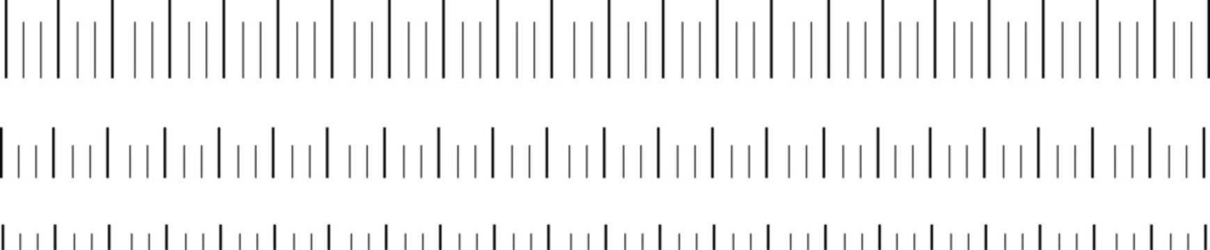 Set of three minimalist ruler lines with precise measurement markings simple vector illustration for scale and dimension concepts isolated on white background