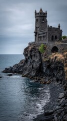 Historic castle on a rocky coastline by the sea