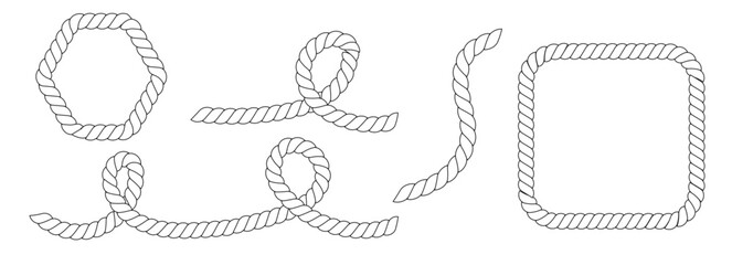 Rope brush simple decorative rope for frames and borders. Marine line rope texture. Thick cord or wire element set. © Alyona