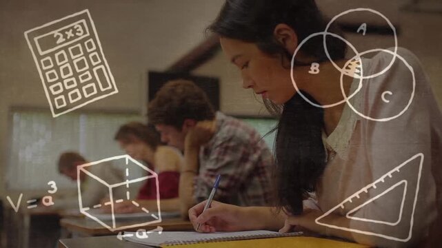 Animation of mathematical equations over students using laptop in students using laptop