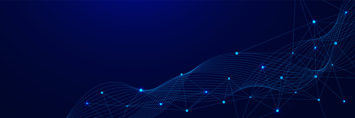 Digital network connection with connecting the dots lines or plexus and wavy lines. Futuristi big data visualization. Design for innovation, science and technology. Vector