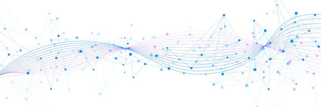 Colorful plexus or connecting dots lines with wavy lines on white background. Design for connection technology, science, medicine and health care concept. Vector