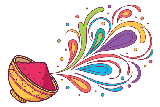 gulal powder splash element, holi festival silhouette vector illustration isolated on white background