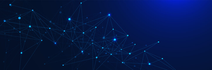 Glowing plexus or connecting the dots and lines on dark blue background. Futuristic network connection, big data visualization. Design for science and technology. Vector © Alfan Subekti