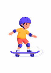 Obraz premium Cute little boy learning to skateboard with full safety gear