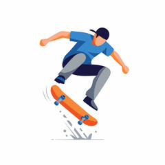 Obraz premium Professional skater in blue t-shirt performing kickflip jump