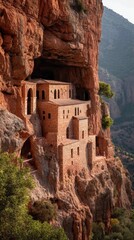 Stunning cliffside monastery amid rocky mountains