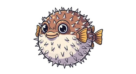 Cute cartoon pufferfish on a white background, vector illustration