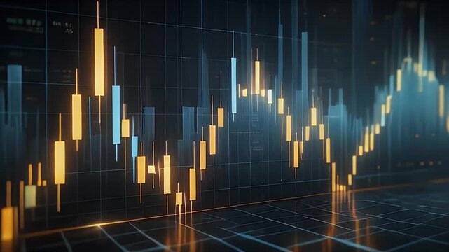 Financial analytics interface displaying trend lines and statistical markers on a digital grid, showcasing financial data analysis