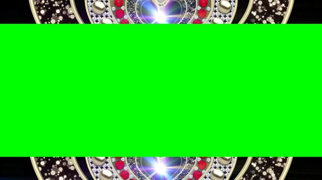 A vibrant showcasing a green screen surrounded by intricate designs and patterns slideshow presentation 