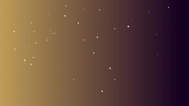 Abstract shimmering background with a luxurious golden to deep purple gradient, adorned with scattered luminous particles creating a captivating bokeh effect