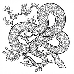 Obraz premium Beautiful Snake Illustration with Floral Elements and Intricate Design