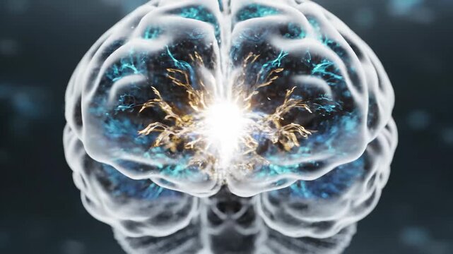 Captivating visualization of brain activity neural network illuminated with energetic light effects