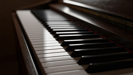 Naklejka premium Close Up of Piano Keys with Soft Light
