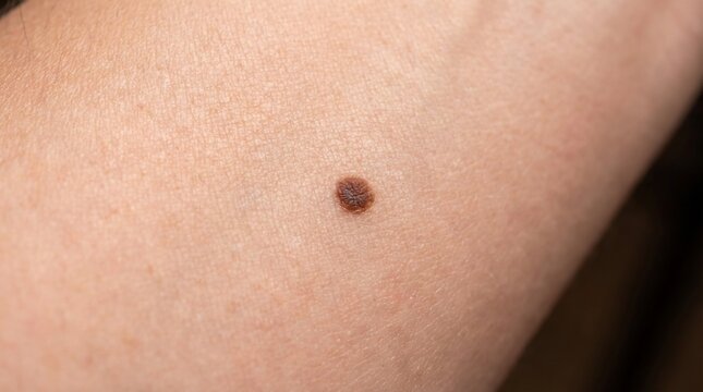 Close up view of dark nevus on human skin