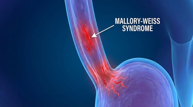 Medical illustration of Mallory-Weiss syndrome esophageal tear