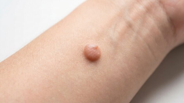 Close up of a molluscum contagiosum bump on human skin