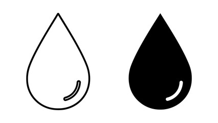 Outline and Solid Water Drop Icons on White