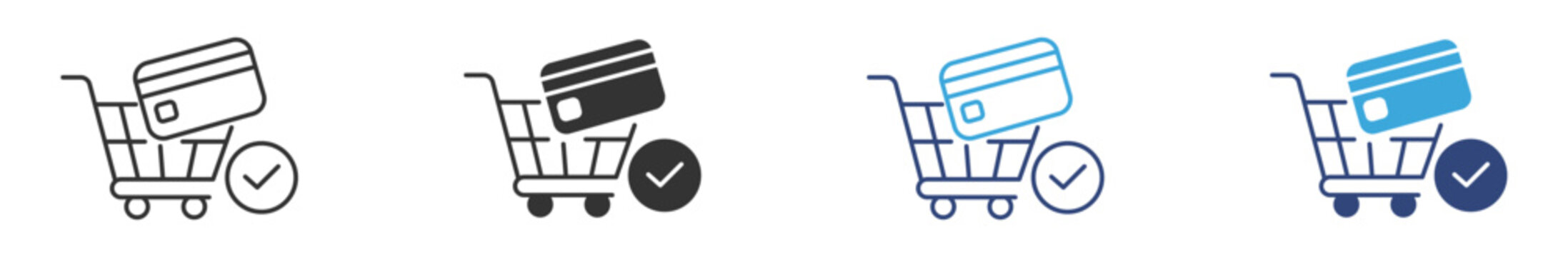 Checkout Icon set. Online Shopping Cart and Payment Confirmation Symbol. E-commerce Purchase, vector Illustration.