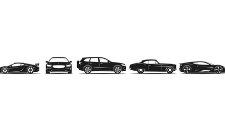 Obraz premium Collection of Black Car Silhouettes on White Background.