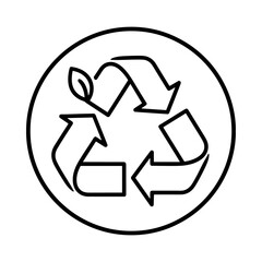 Recycle Symbol with Leaf: A clean and modern recycle symbol with a leaf in a circular frame, representing environmental protection. It's a symbol of sustainability, reuse.
