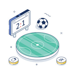 Dynamic isometric illustration representing soccer match, football ground
