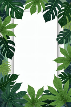 Realistic tropical leaves border frame