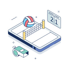 Modern isometric illustration of volleyball sport and competitive athletic gameplay