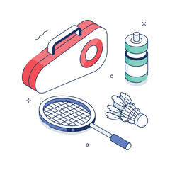 Badminton sport and agility training isometric illustration in trendy style