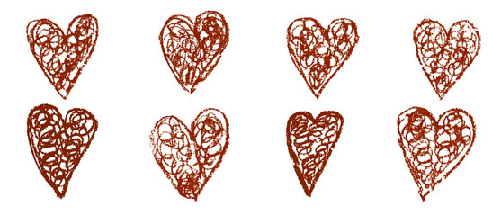 Brown Crayon Hearts on a transparent background, png