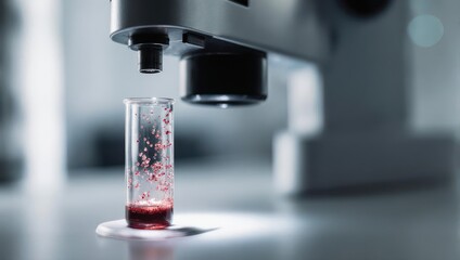 Close-up of blood sample under microscope in laboratory setting.