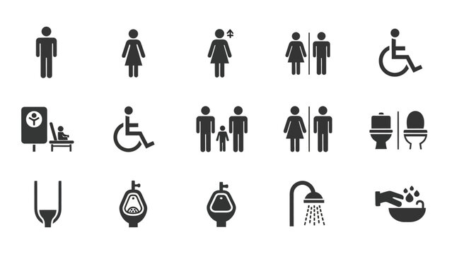 Collection of restroom and bathroom icons and symbols.