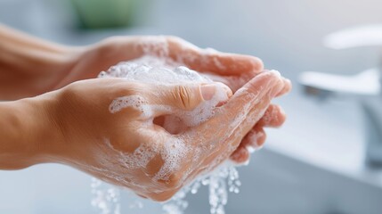Fototapeta premium A person is washing their hands with soap