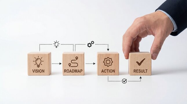 Business Strategy: Vision Roadmap Action and Result Blocks.