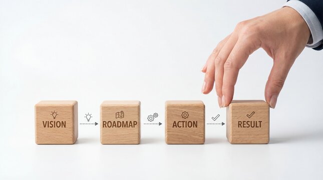 Vision to Result: Hand Placing Wooden Block in Sequence.