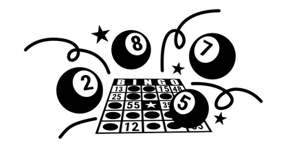 Obraz premium bingo card bingo celebration with balls and numbers, black isolated silhouette