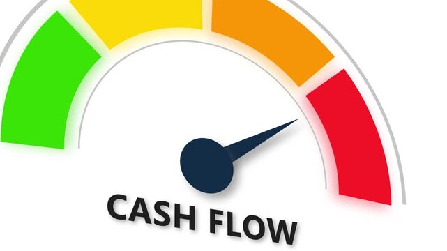 Animated cash flow meter increasing from low to high level, perfect for concepts related to financial management.
