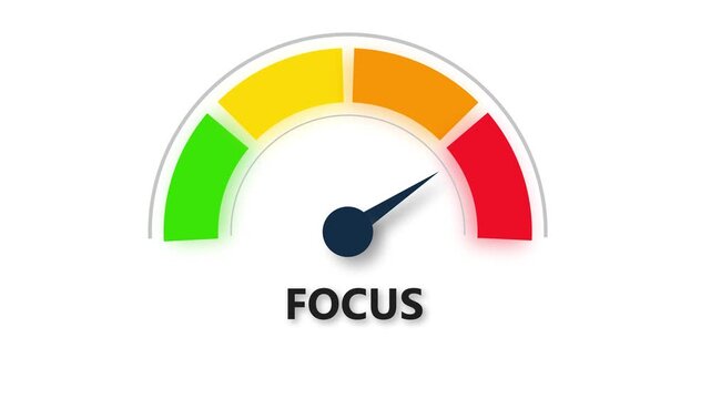 Focus normal, text, word level concept with barometer or tachometer meter on black background.