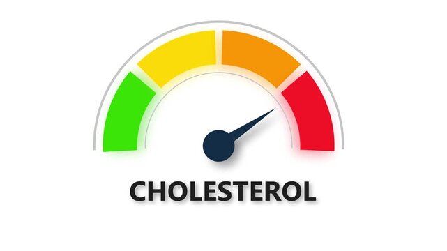 Cholesterol normal level concept with barometer or tachometer meter on black background. Ideal for health, nutrition, medical, and heart wellness educational
